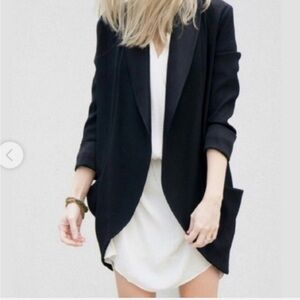 WILFRED Black Chevalier Crepe Tuxedo Open Shawl Collar Blazer